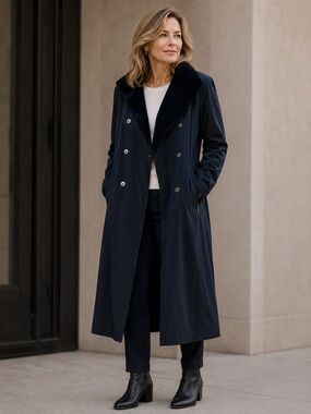 MaxMara black reversible cashmere Wool Blend Rain resist nylon Long Coat Sz 8